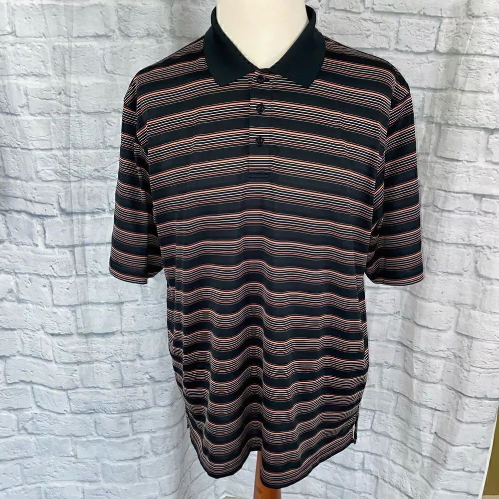 Under armour short sleeve 3 button polo black w/orange white stripes sz XXL men